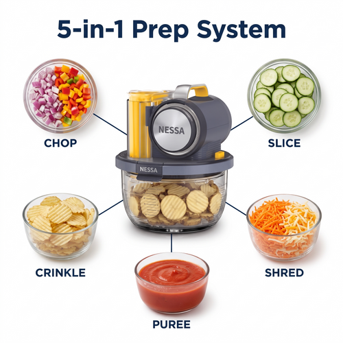 Nessa 5-in-1 Prep System: Chop, Slice, Crinkle, Shred, Puree